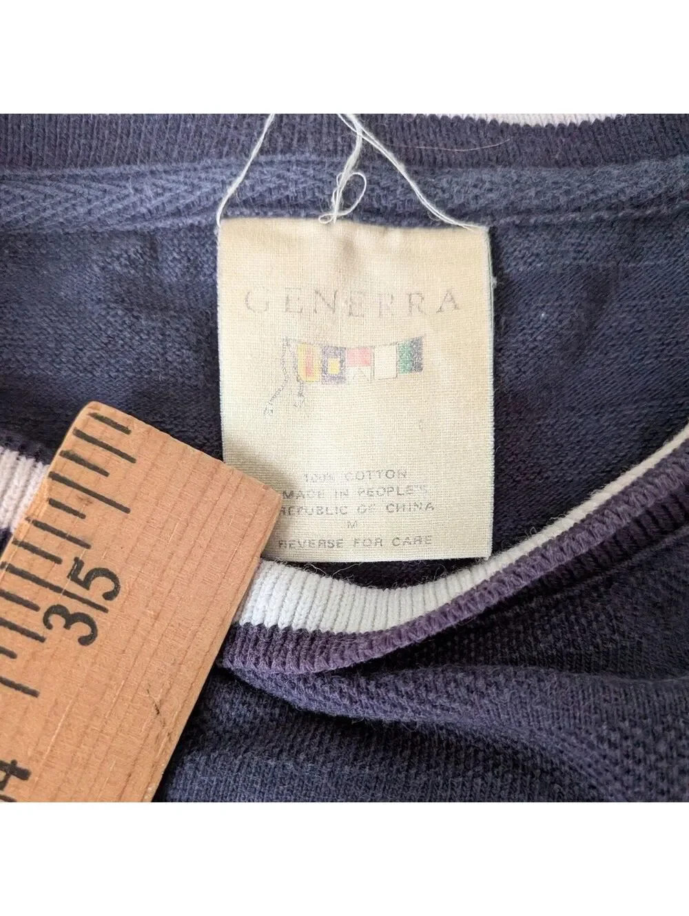 1980s Generra Ribbed Knit Henley Crest Sweater Vintage Navy Size M - Picture 4 of 7